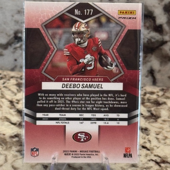 2022 Deebo Samuel Red Sparkle Panini Mosaic Prizm. Mint condition - Picture 2 of 2